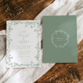 Vintage Sage Green French Floral Toile Wedding Kaart