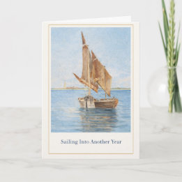 Vintage Sailboat Birthday Card • Coastal Nautical Kaart