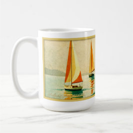 Vintage Sailboats at Sunset Coastal Art Koffiemok