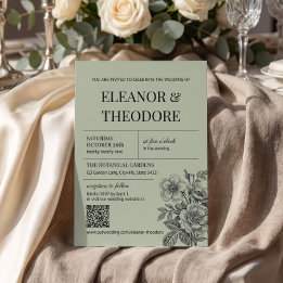 Vintage Saliegroen Bloemrijke Romantische QR Code Kaart