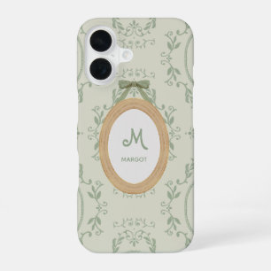Vintage Saliegroen Engelse Cottage Stijl Monogram iPhone 16 Hoesje