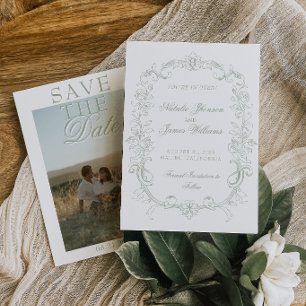 Vintage Saliegroen Foto Oude Geld Retro Bruiloft Save The Date