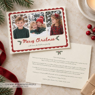 Vintage Saliegroen Geschulpte Kerst 3 Foto Feestdagenkaart