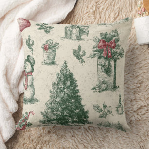 Vintage saliegroen winter toile kerst (1) kussen