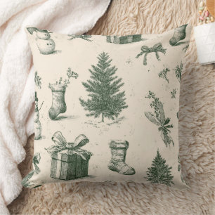 Vintage saliegroen winter toile kerst (2) kussen