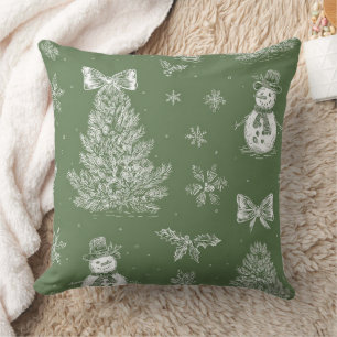 Vintage saliegroen winter toile kerst (3) kussen