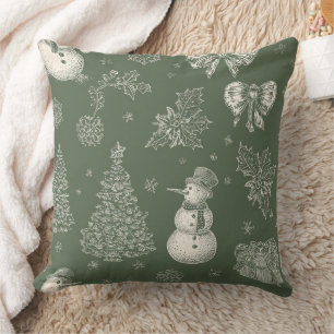 Vintage saliegroen winter toile kerst (4) kussen