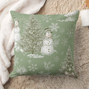 Vintage saliegroen winter toile kerst (5) kussen