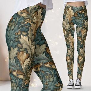 Vintage saliegroene Art Nouveau blad botanisch mot Leggings