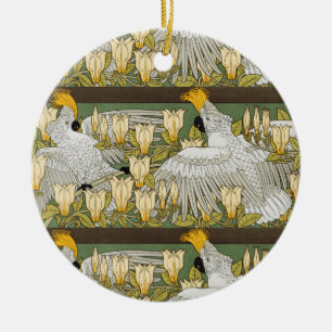 Vintage saliegroene kaketoe papegaai magnolia kuns keramisch ornament