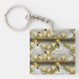 Vintage saliegroene kaketoe papegaai magnolia kuns sleutelhanger