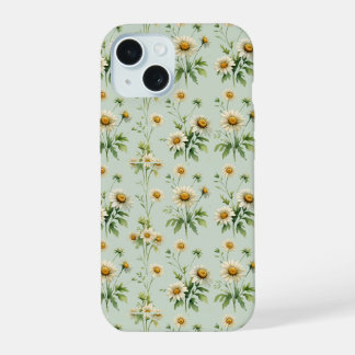 Vintage saliegroene madeliefjestelefoonhoes iPhone 15 hoesje