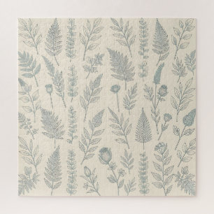 Vintage saliegroene varens wilde bloemen botanisch legpuzzel