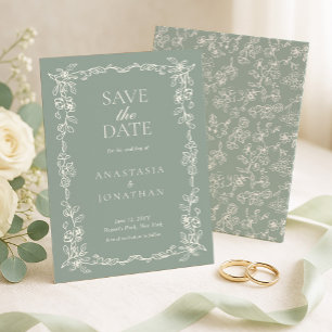 Vintage Saliegroene Victoriaanse Trouwdag Save The Date