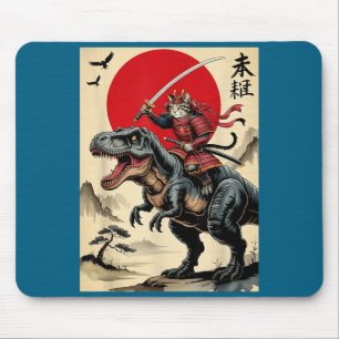 Vintage samoerai kat rijdt op dinosaurus Japanse k Muismat