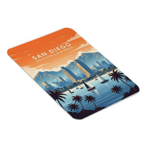 Vintage San Diego-sylhouette met zeilboten Magneet
