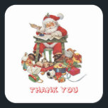Vintage Santa Christmas Merci Sticker<br><div class="desc">Vintage Santa avec des cadeaux répondant à son post de Noël Merci Sticker.</div>