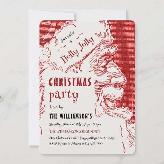 Vintage Santa Christmas Party Invitation (Devant)