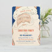 Vintage Santa Christmas Party Invitation Kaart (Staand voorkant)