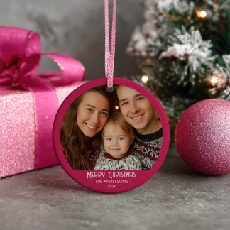 Vintage Santa Claus Pink Christmas Family Photo  Keramisch Ornament