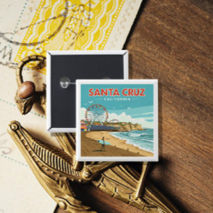 Vintage Santa Cruz Californië Vierkante Button 5,1 Cm