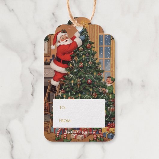 Vintage Santa Gold Foil Gift Tag (Achterkant)