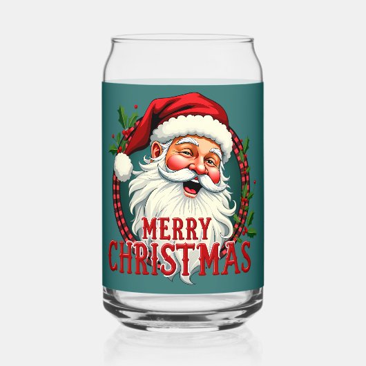 Vintage Santa Merry Christmas Illustration Patten Blikvorm Glas (Voorkant)