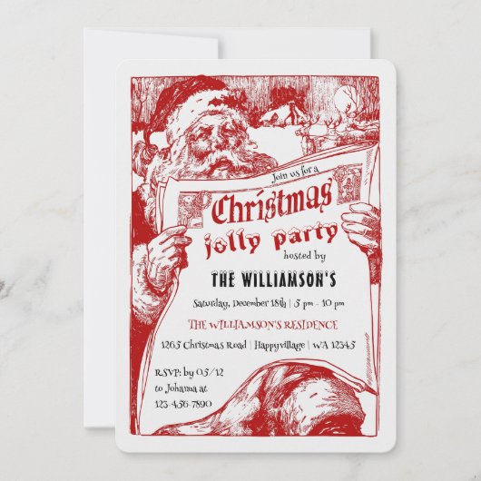 Vintage Santa Newspaper Christmas Party Invitation (Devant)