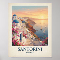 Vintage Santorini Griekenland Reisposter | Mediter