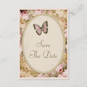 Vintage Save the Date Wedding Rozen & Butterfly Kaart