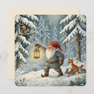 Vintage Scandinavian Tomte in Snowy Forest Feestdagenkaart