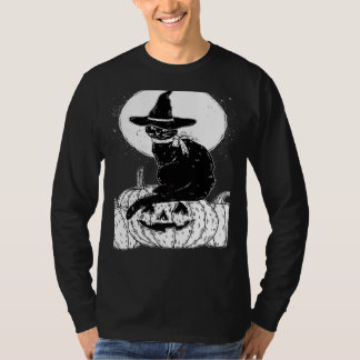 Vintage Scary Halloween Black Cat Costume Witch Ha T-shirt