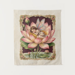 Vintage Schaarplaatje - Fee slaapt in Lotus 4 Wandkleed
