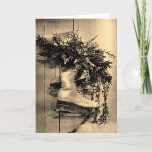 Vintage Schaatsen Feestdagen Kaart