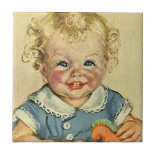 Vintage Schattig Blond Scandinavisch Kind met Krul Tegeltje