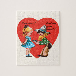 Vintage Schattig Valentijnsdag, Meisje met Cowboy Legpuzzel