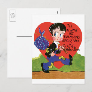 Vintage Schattig Valentijnsdag, Zwerver Jongen Har Feestdagenkaart
