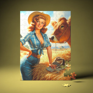 Vintage Schattige Cowgirl Pin-up Legpuzzel