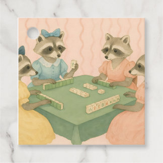 Vintage Schattige Wasberen die Mahjong spelen Bedankjes Labels
