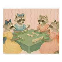 Vintage Schattige Wasberen die Mahjong spelen