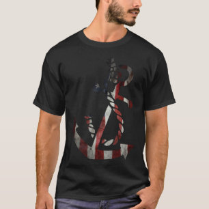 Vintage scheepsanker Amerikaanse vlag oceaan F T-shirt