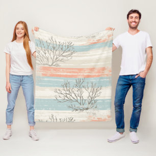 Vintage schelpen op vervaagde blauwe kuststrepen fleece deken