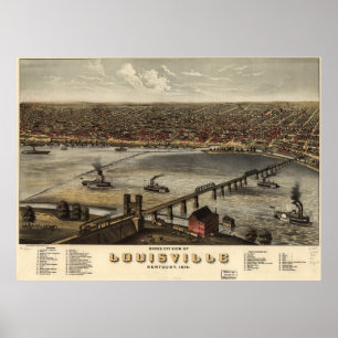 Vintage SchilderKaart van Louisville (1876) Poster
