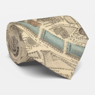 Vintage SchilderKaart van Parijs Frankrijk (1871) Stropdas