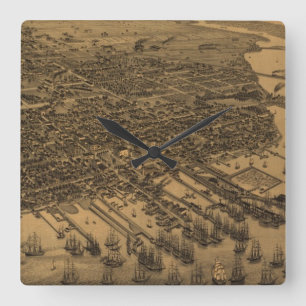 Vintage SchilderKaart van Pensacola (1885) Vierkante Klok