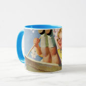 Vintage schommel, meisje schommelend in een boom K Mok (Voorkant links)