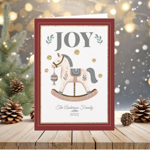 Vintage Schommelpaard Rood Familiestuk Vreugde Feestdagen Kaart