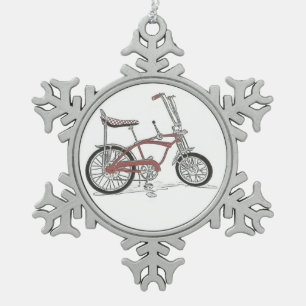 Vintage Schwinn Stingray fiets Apple Krate Tin Sneeuwvlok Ornament