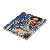 Vintage Sci-fi Astronaut Girl Tegeltje (Zijkant)