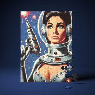 Vintage Sci-fi Ruimtevaartster Meisje Legpuzzel